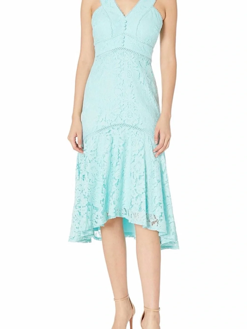 TAYLOR Sleeveless Lace High-Low Dress in Light Blue Sz 2
